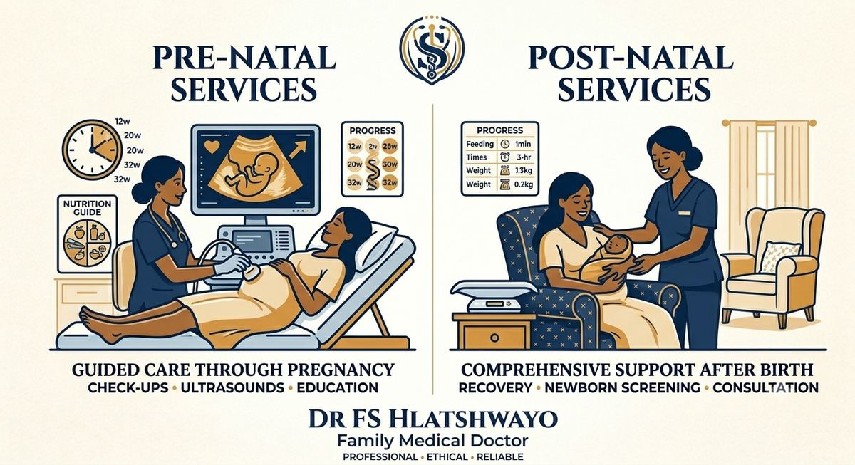 Pre-natal and post-natal services illustration